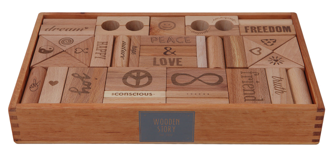 WOODEN STORY Blocks Natural Peace & Love 72 pieces