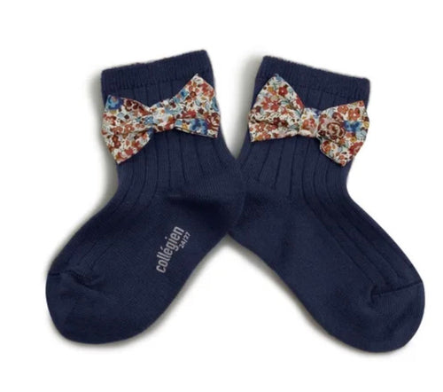 Collegien Short Ribbed Socks with Liberty Bows Nuit Etloilee