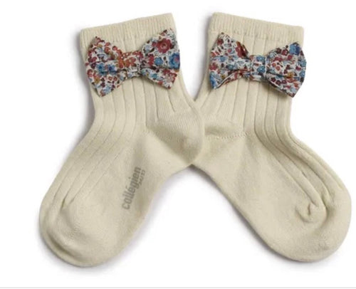 Collegien Short Ribbed Socks with Liberty Bows Doux Agneaux