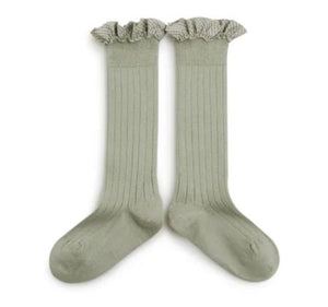 Collegien Knee High Socks with Gingham Frill Aqua Marine